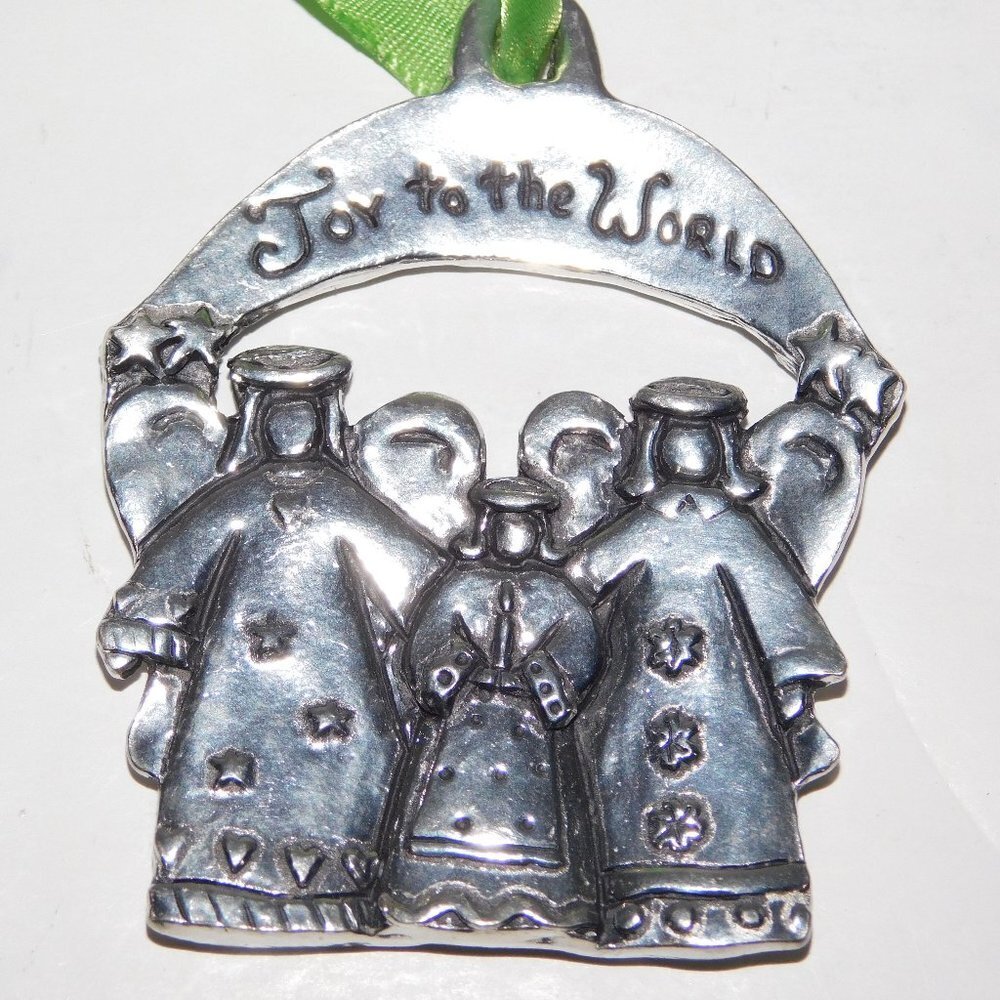Joy to the World Pewter Angels Christmas Ornament 2004 Basic Spirit 3.75"